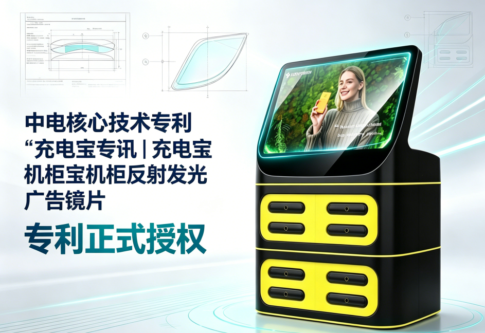 中电核心专利，一种反射发光的充电宝机柜广告镜片结构